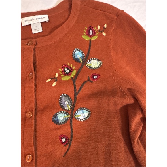 Christopher‎ & Banks Embroidered And Beaded Cardigan Womens Small Boho Folk - Picture 3 of 8